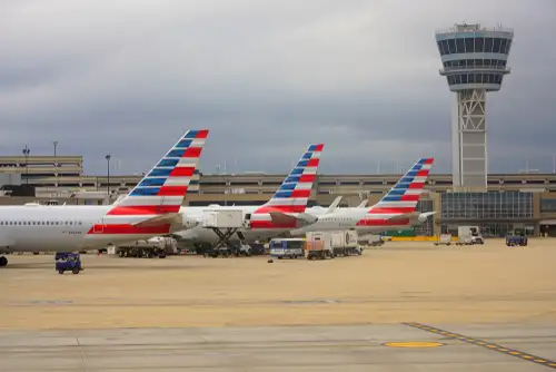 Airplanes from American Airlines (AA) at the Philadelphia International Airport (PHL).